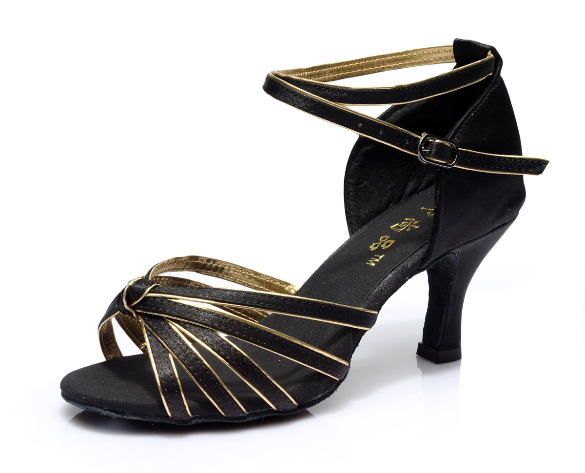women latin dance shoes 801 Black with golden lines color